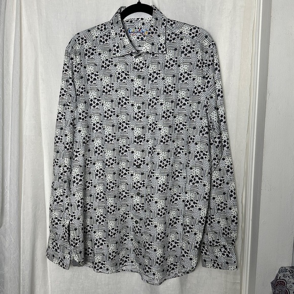 Brandolini All Over Graphic Print Button Up Dress Shirt Business Casual Vintage - Picture 3 of 17